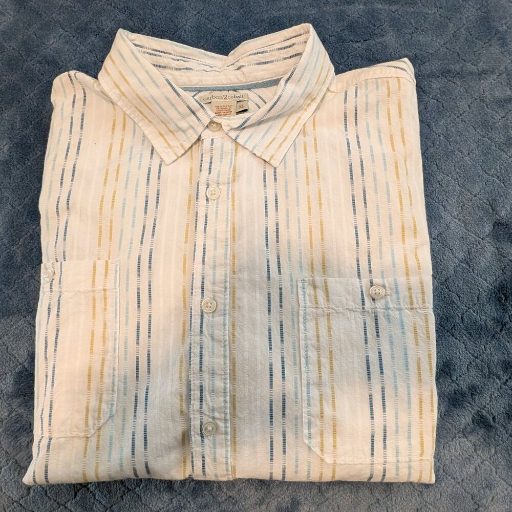 Carbon 2 Cobalt Long Sleeve Striped Button Down Shirt - XL